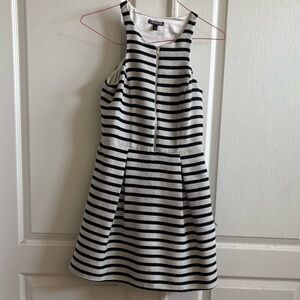 Express Black and White Striped Dress with Front Zipper